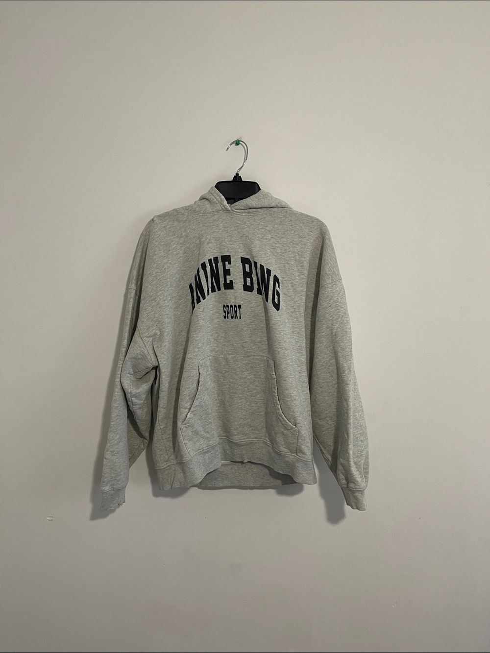 Anine Bing Grey Crewneck Hoodie with Black Logo